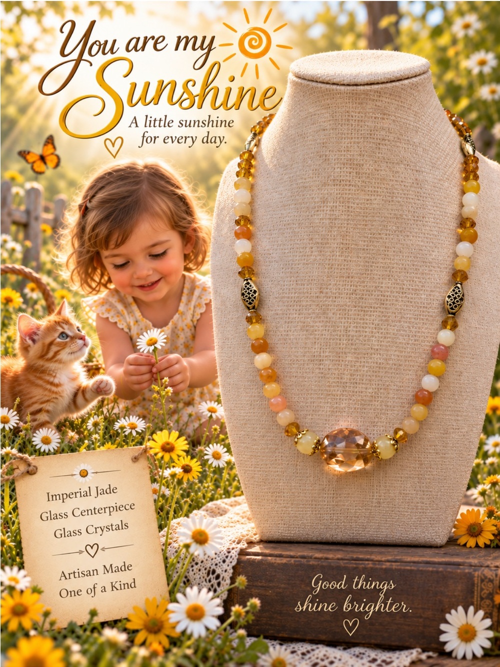 Artisan Jade Bead Necklace with Glass Centerpiece